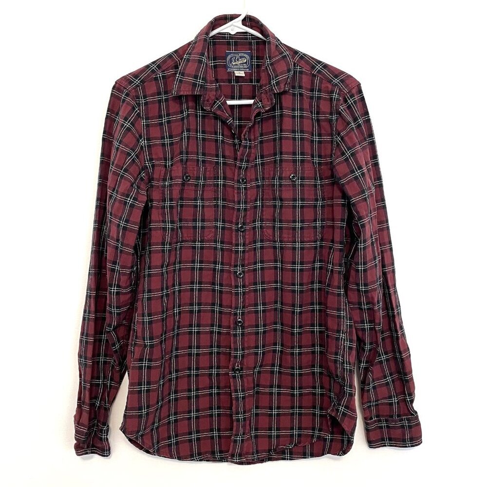 J. CREW Mens Sportsman's Outfitter Red Black White Plaid Button Down Flannel S